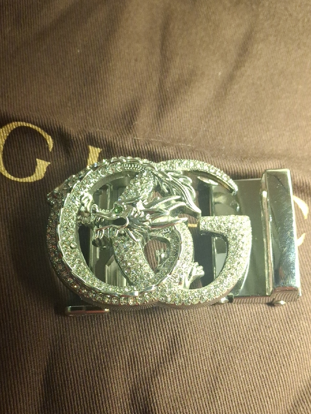 Gucci Silver Crystal Dragon Double-G Men's Buckle